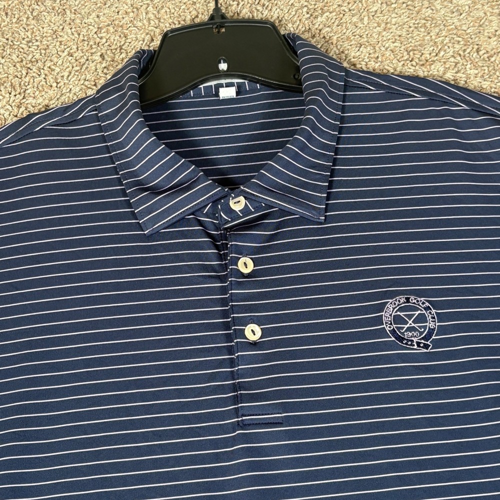 Peter Millar Summer Comfort Polo Shirt XXL Navy Blue Striped Overbrook Golf Club